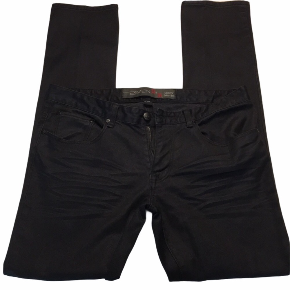 21 Men's Black Skinny/Moulant  jeans 33 x 34. Measurements show the waist as 34.